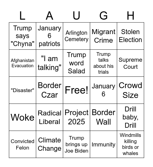 Presidential Debate Bingo Card