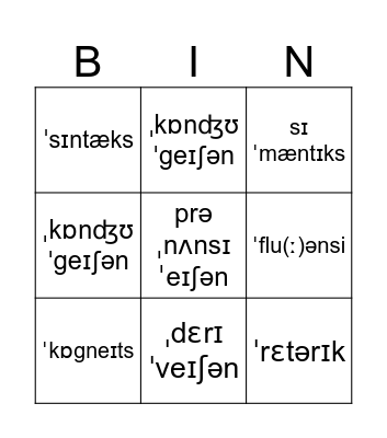 Nathi Language Bingo Card