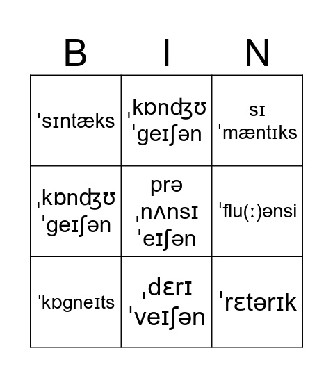Nathi Language Bingo Card