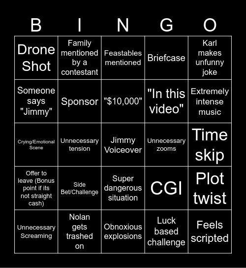 Mr. Beast Bingo Card