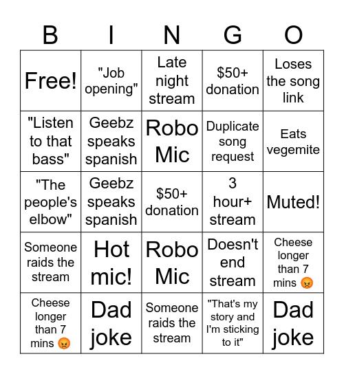 Geebz Bingo! Bingo Card