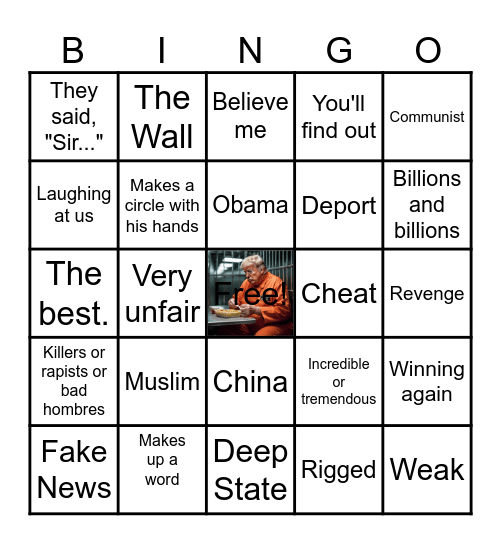 Lyin' Felon Trump Bingo Card