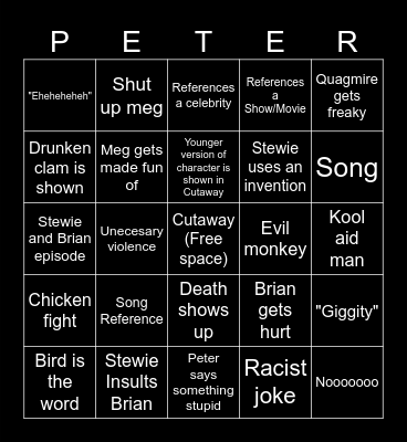 Family Guy Bingo Card