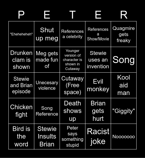 Family Guy Bingo Card