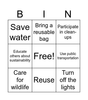 Sustainability Bingo Cards Bingo Card