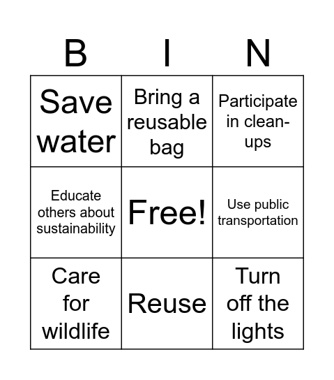 Sustainability Bingo Cards Bingo Card