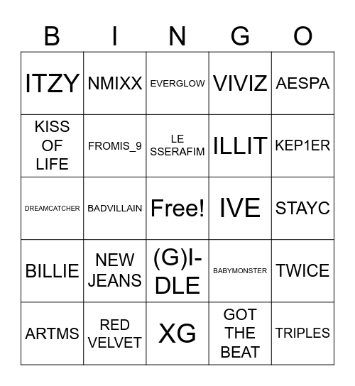 KPOP GIRL GROUPS Bingo Card