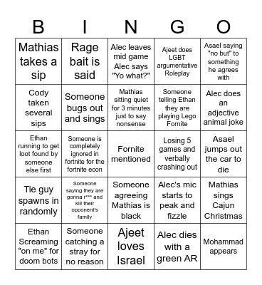 Funk Skates Bingo Card