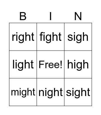 <igh> Bingo Card