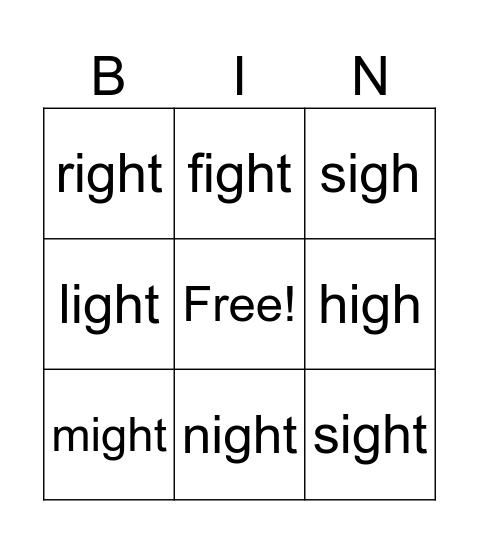 <igh> Bingo Card