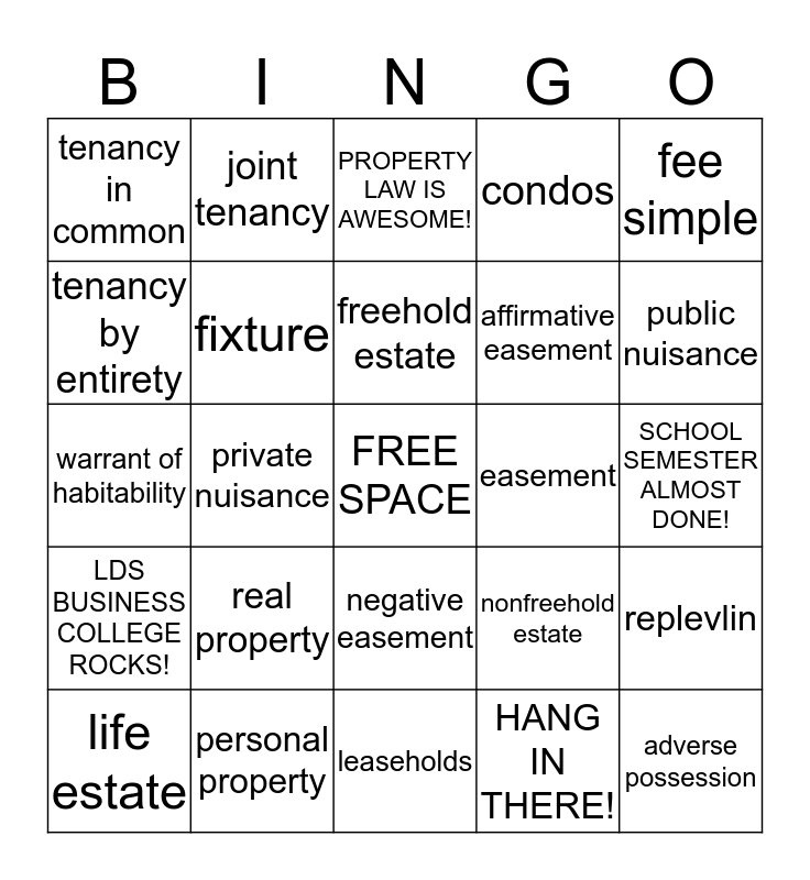 Property Law Bingo Card