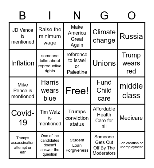 Presidential Debate Bingo Card