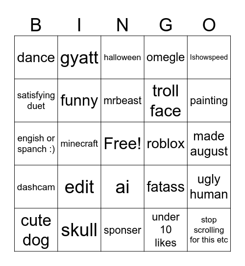 Untitled Bingo Card