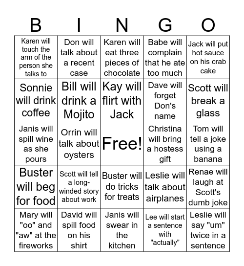 Quirk Alert Bingo Card