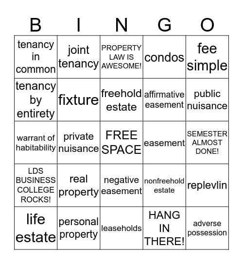 Property Law Bingo Card