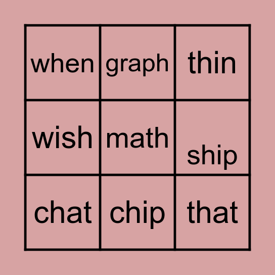 Digraph Bingo Card