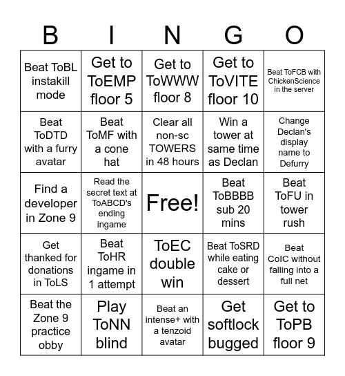 Zone 9 Bingo Card