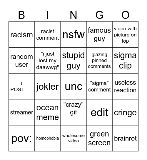 instagram reels Bingo Card