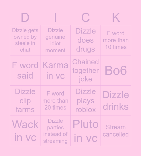 Dicknem Bingo Card