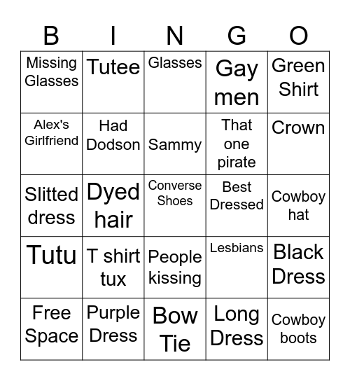 Hoco Bingo Card