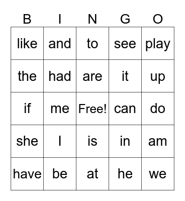 Sight Words BINGO (Beg.) Bingo Card