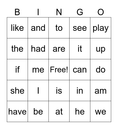 Sight Words BINGO (Beg.) Bingo Card