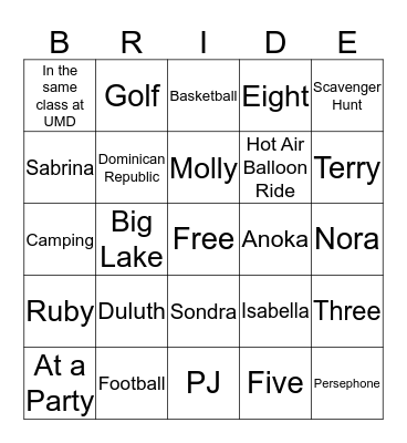Bridal Shower Bingo Card