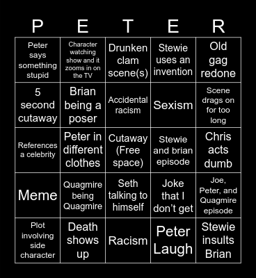 Family guy Bingo Card