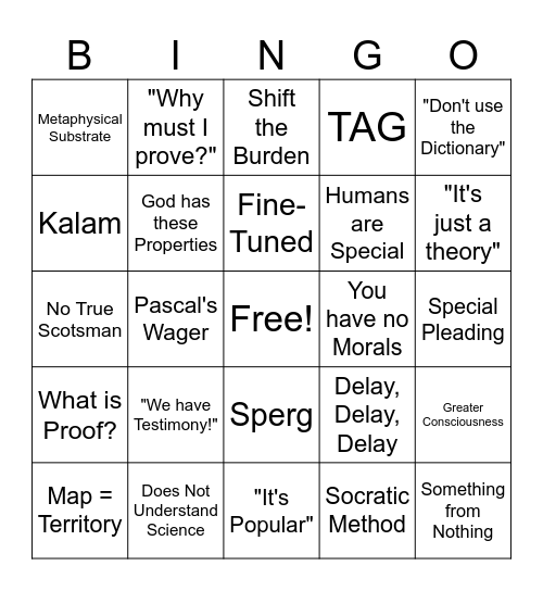 God Ain't Real Bingo Card