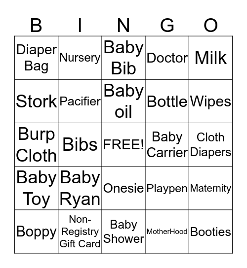 Baby Shower Bingo Card