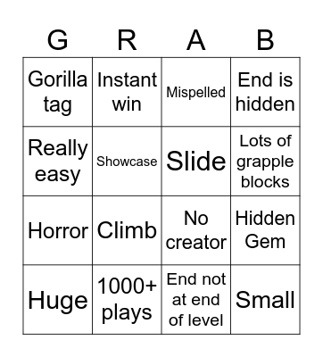 Glingus Grab community level bingo Card