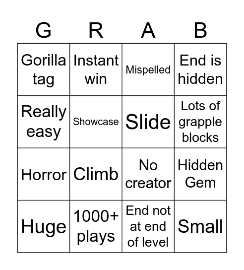 Glingus Grab community level bingo Card