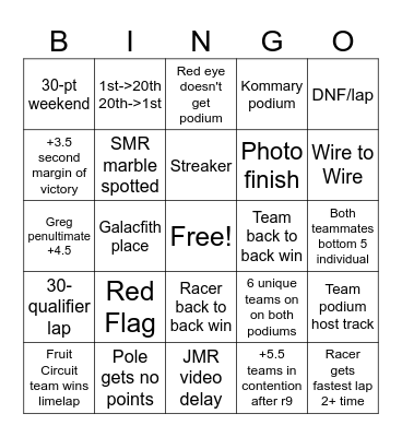 JMR Bingo Card