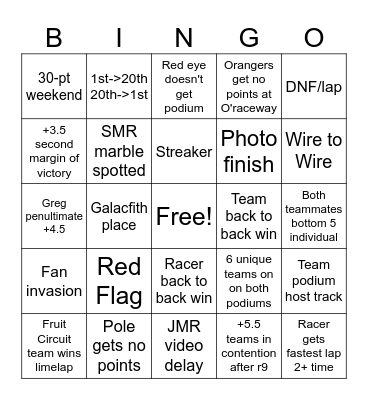 JMR Bingo Card