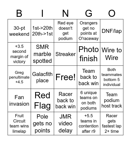 JMR Bingo Card