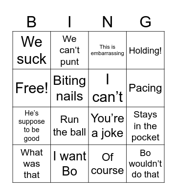 Oregon Ducks Football Bingo Card