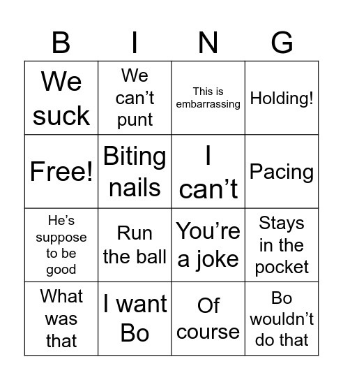 Oregon Ducks Football Bingo Card