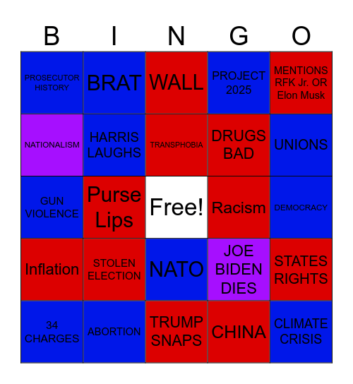 SEPTEMBER DEBATE 2024 Bingo Card