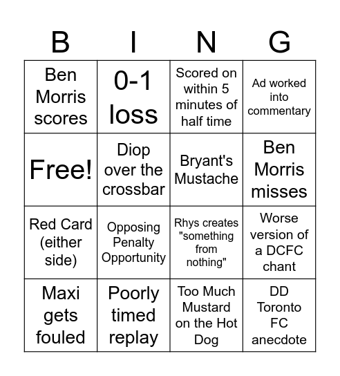 DCFC Away Game Bingo Card