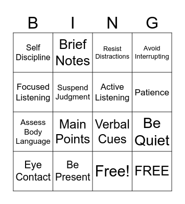 LISTENING Bingo Card