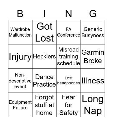 Ragen Excuse Bingo Card