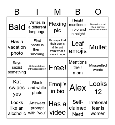 DATING APP BINGO Card