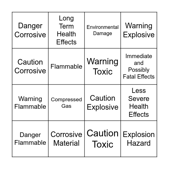 SAFETY SYMBOL BINGO Card