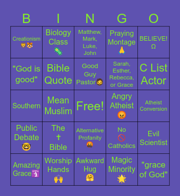 Shitty Christian Movie Bingo Card