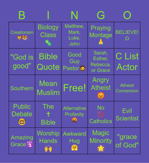 Shitty Christian Movie Bingo Card