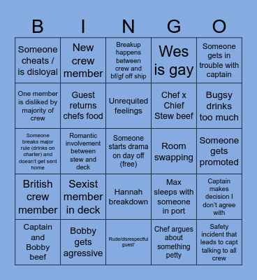 Below Deck Bingo Card
