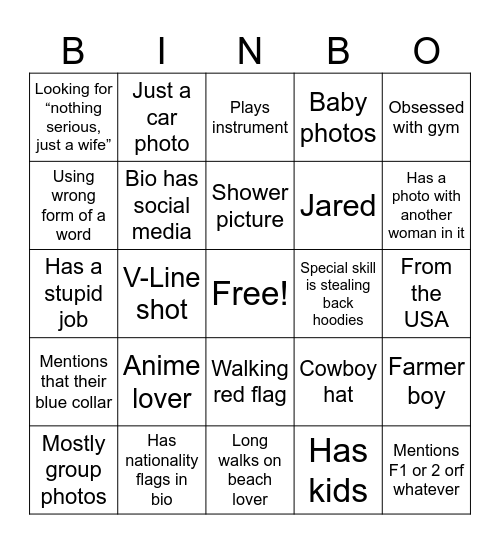 DATING APP BINGO Card