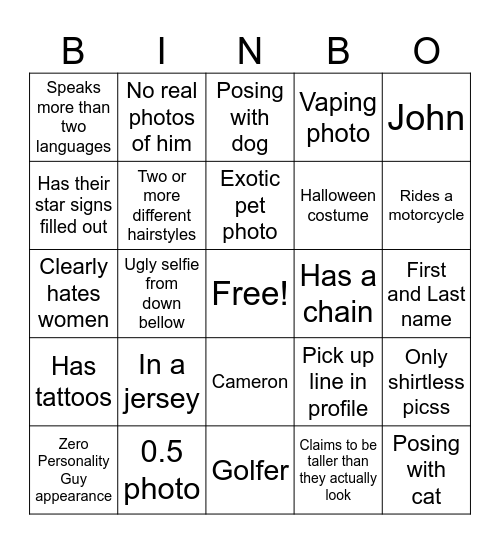 DATING APP BINGO Card