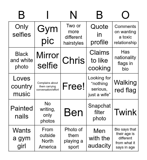 DATING APP BINGO Card