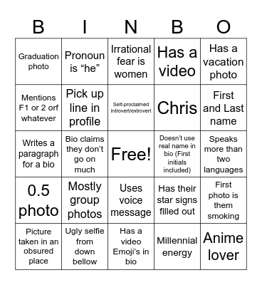 dating app bingo Card